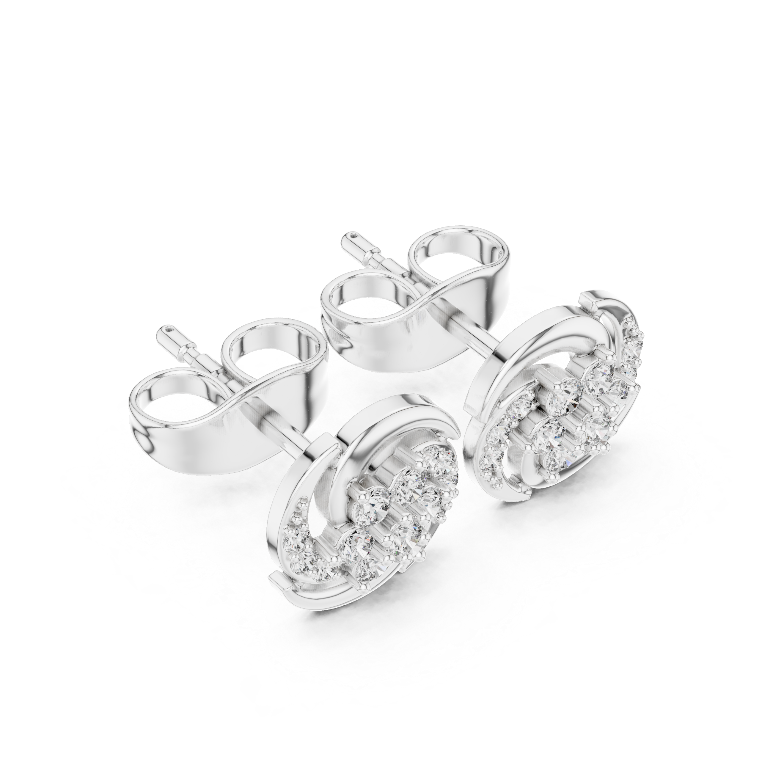 Round Diamond Spiral Swirl Stud Earrings