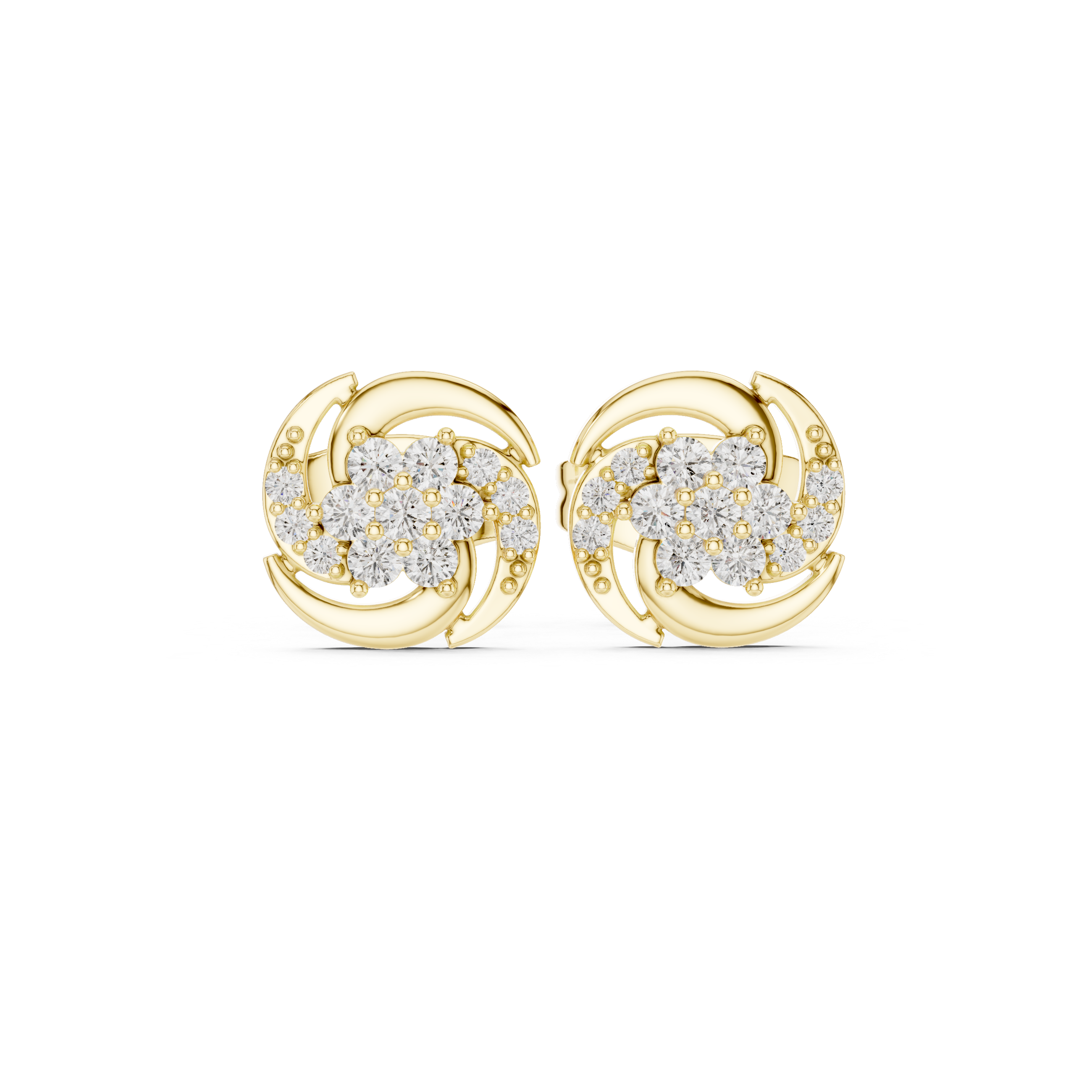 Round Diamond Spiral Swirl Stud Earrings