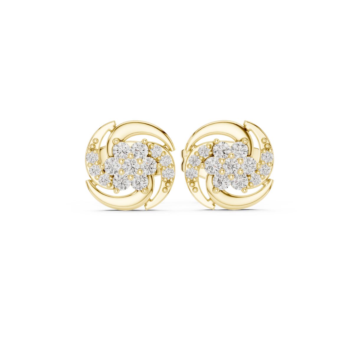 Round Diamond Spiral Swirl Stud Earrings