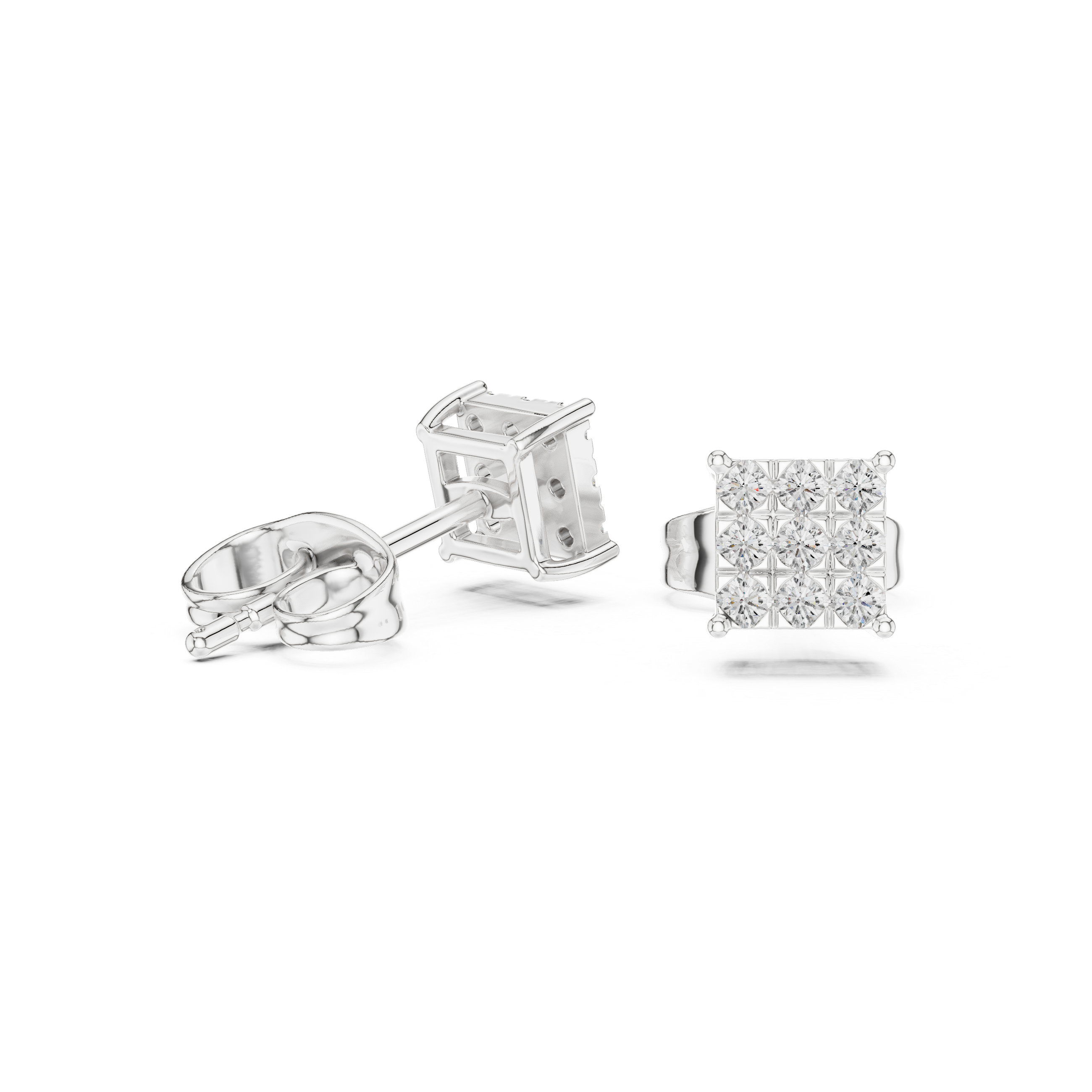 Round Diamond Square Cluster Stud Earrings