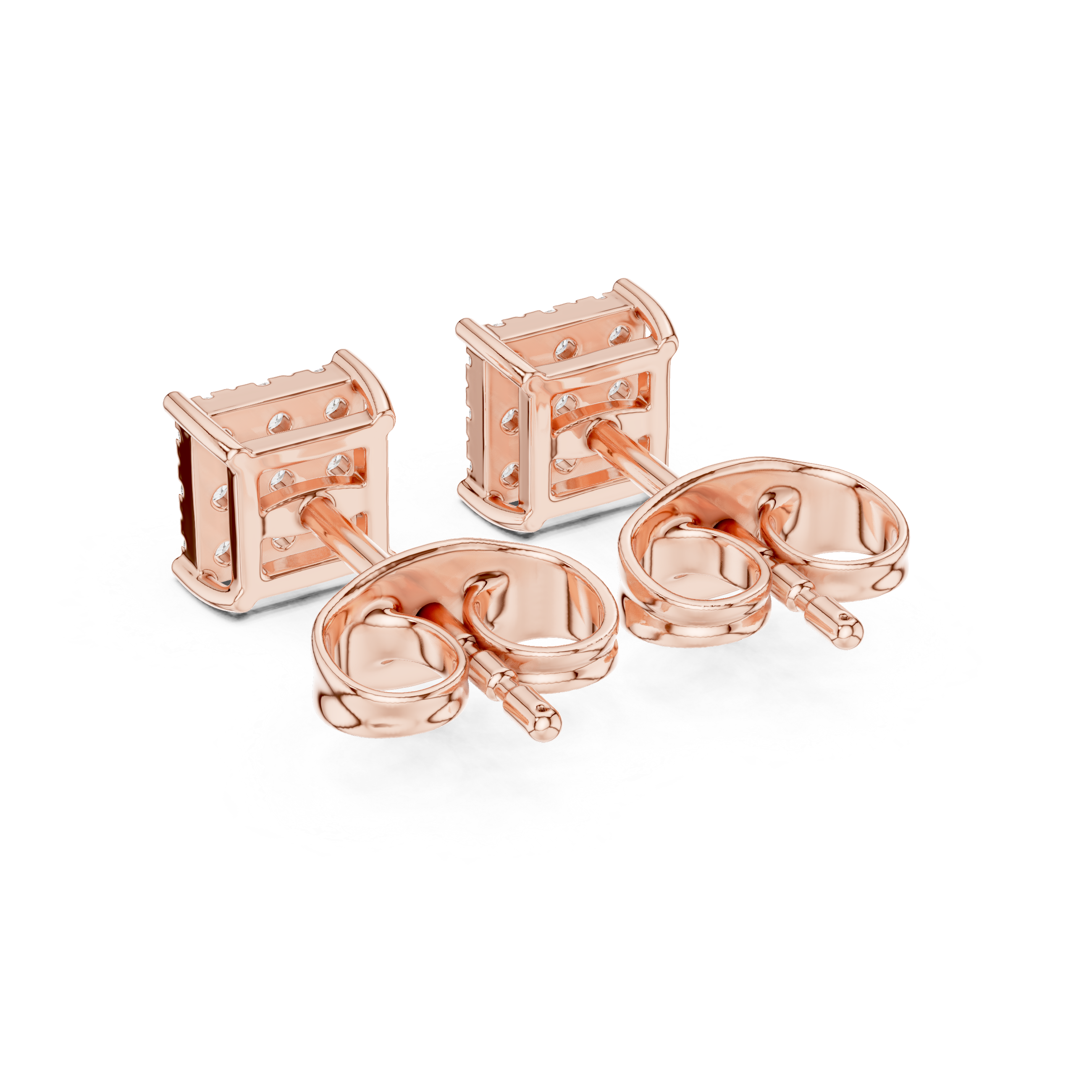 Round Diamond Square Cluster Stud Earrings