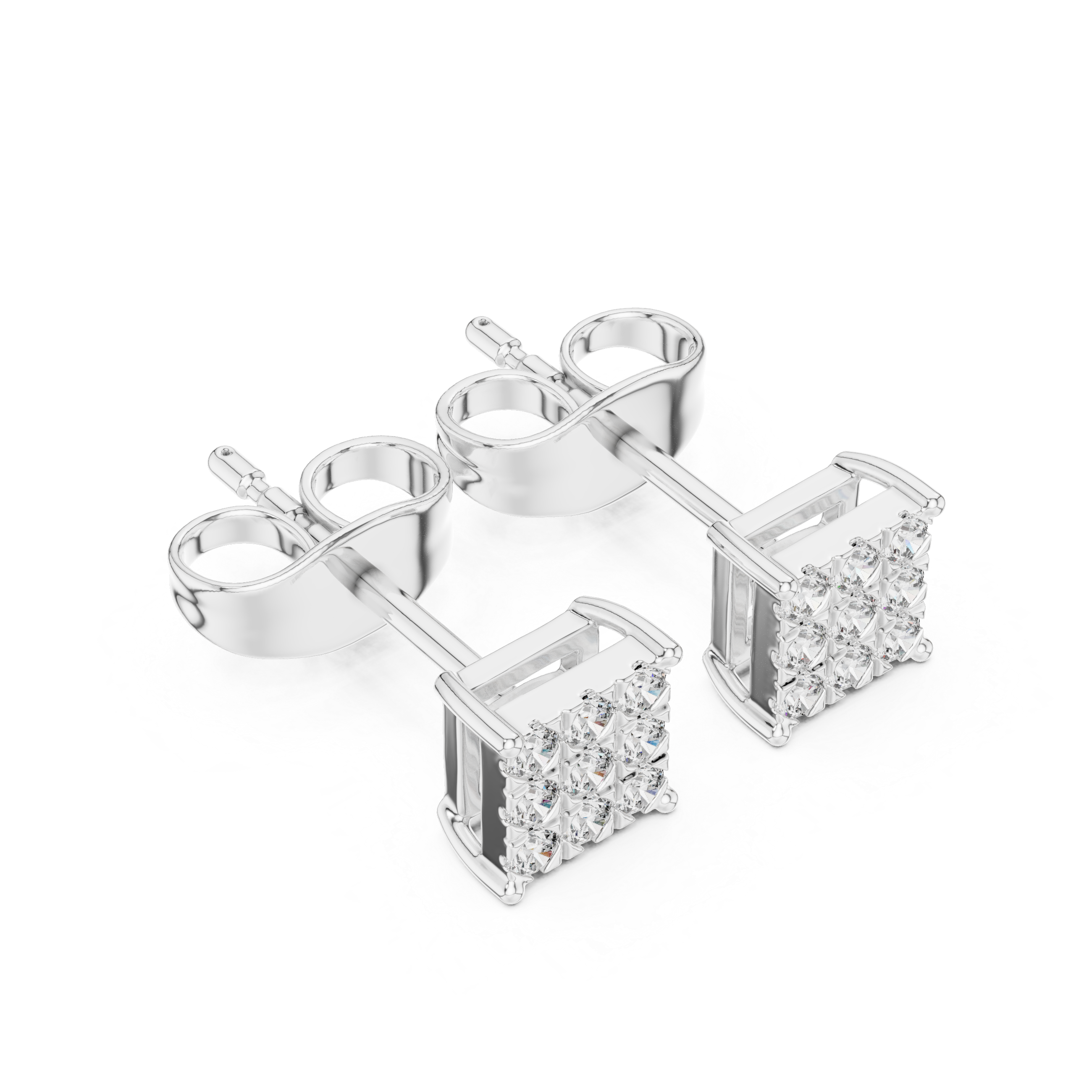 Round Diamond Square Cluster Stud Earrings