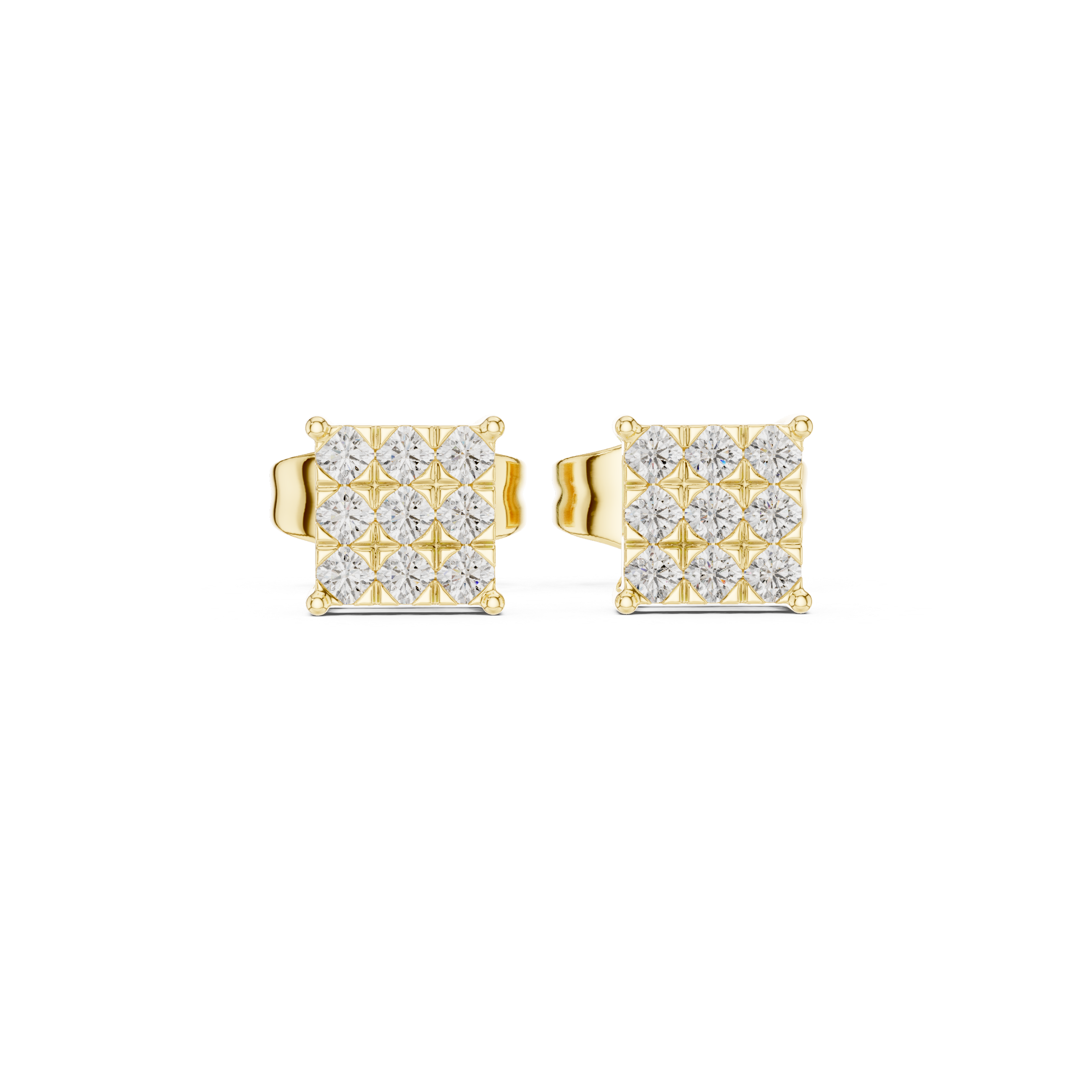 Round Diamond Square Cluster Stud Earrings