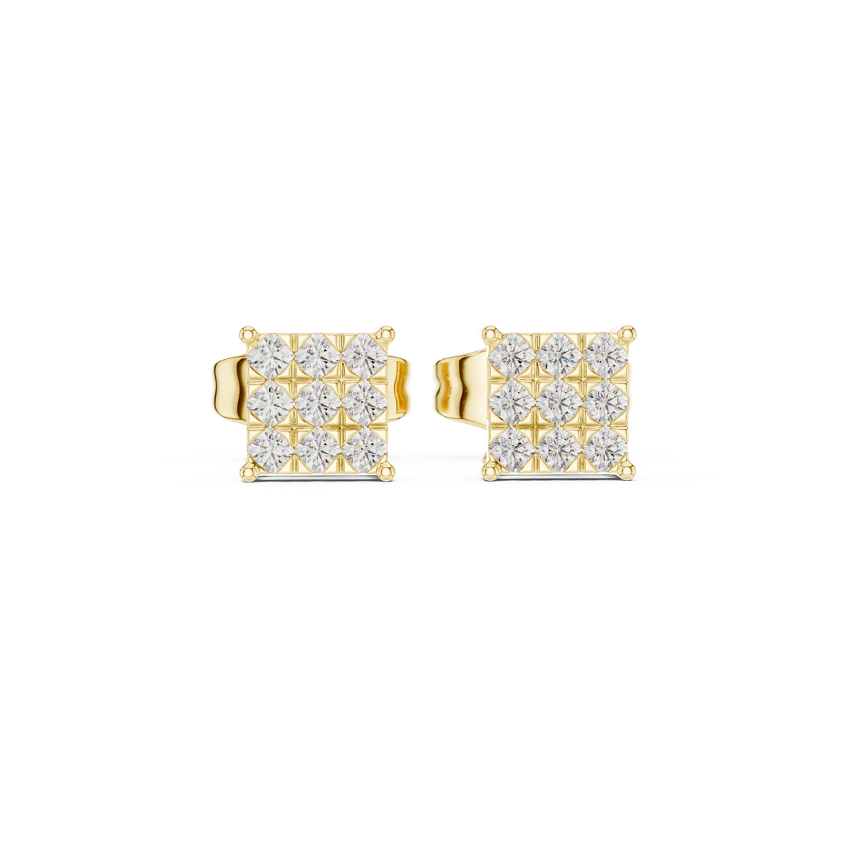 Round Diamond Square Cluster Stud Earrings