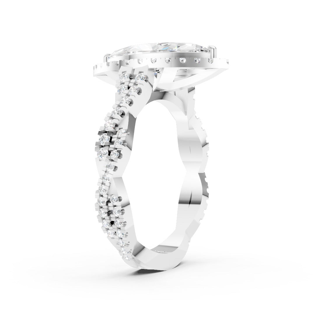 Marquise Cut Diamond Halo with Twisted Pave Ring