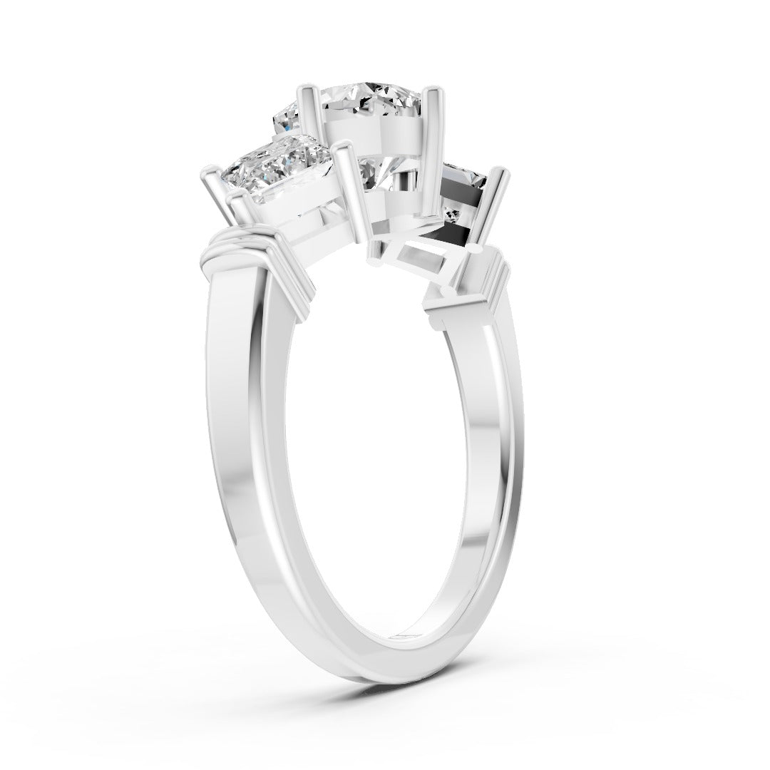 Cushion Cut and Princess Cut Diamond Three-Stone Ring