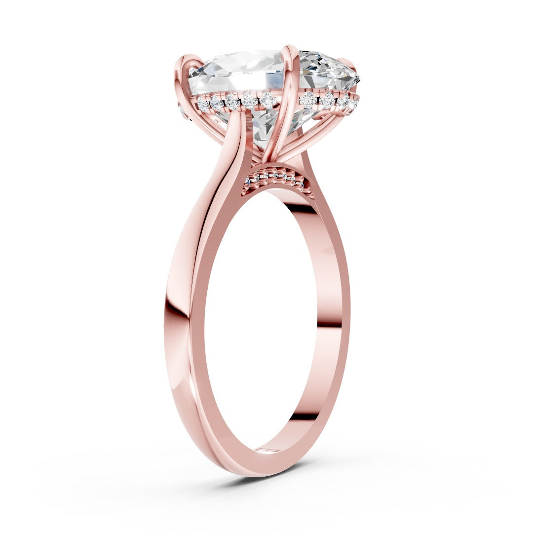 Oval Cut Lab Diamond Cathedral Ring with Hidden Halo