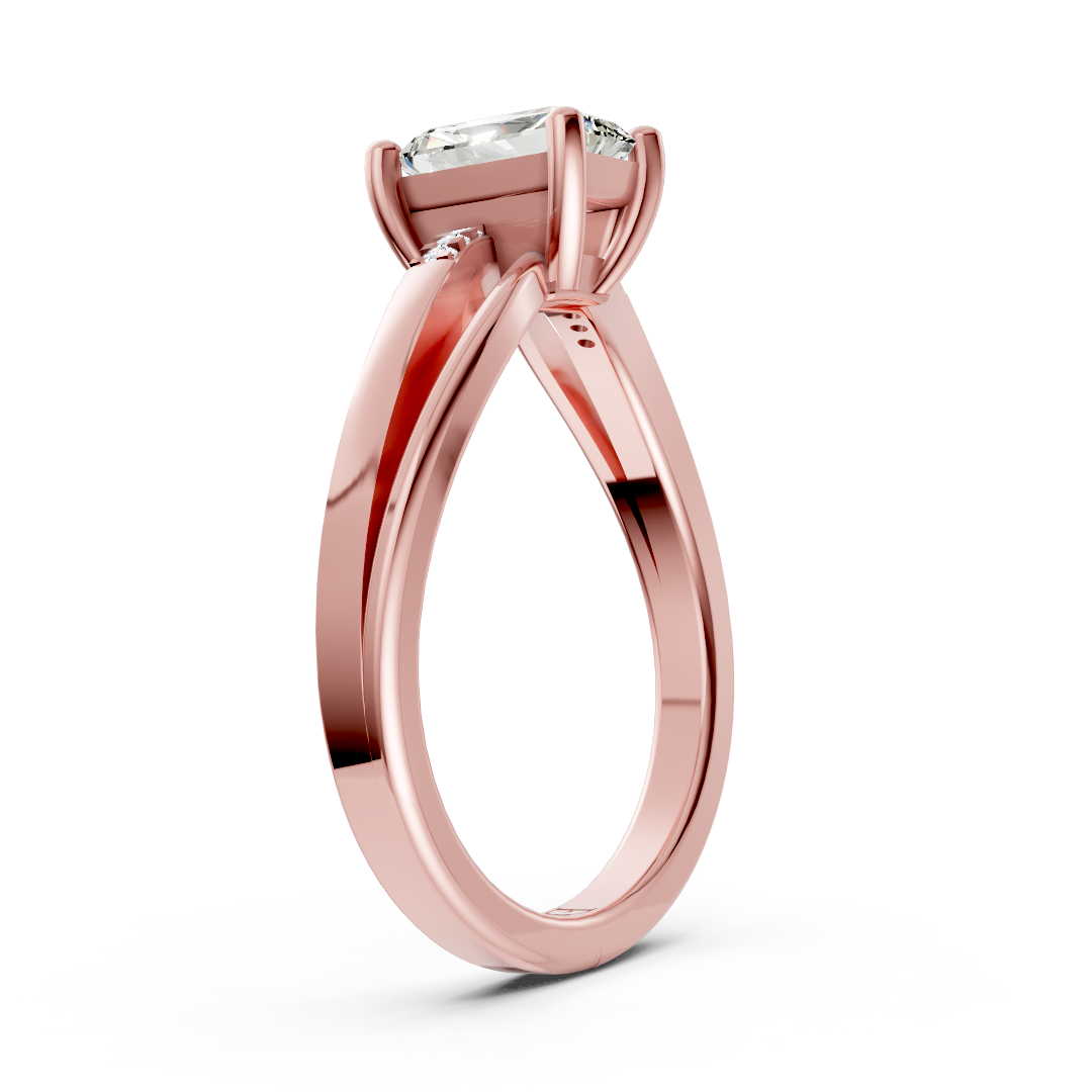 Radiant Cut Diamond Bypass Shank Pave Engagement Ring