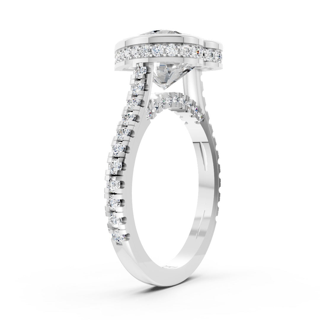Heart Brilliant Diamond Bezel Engagement Ring with Hidden Halo Diamond