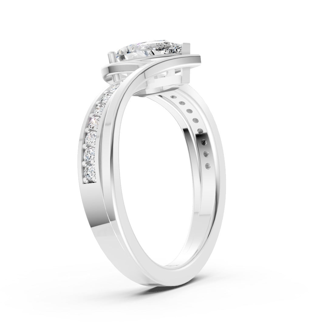 Pear Accented Bypass Lab Diamond Engagement Ring