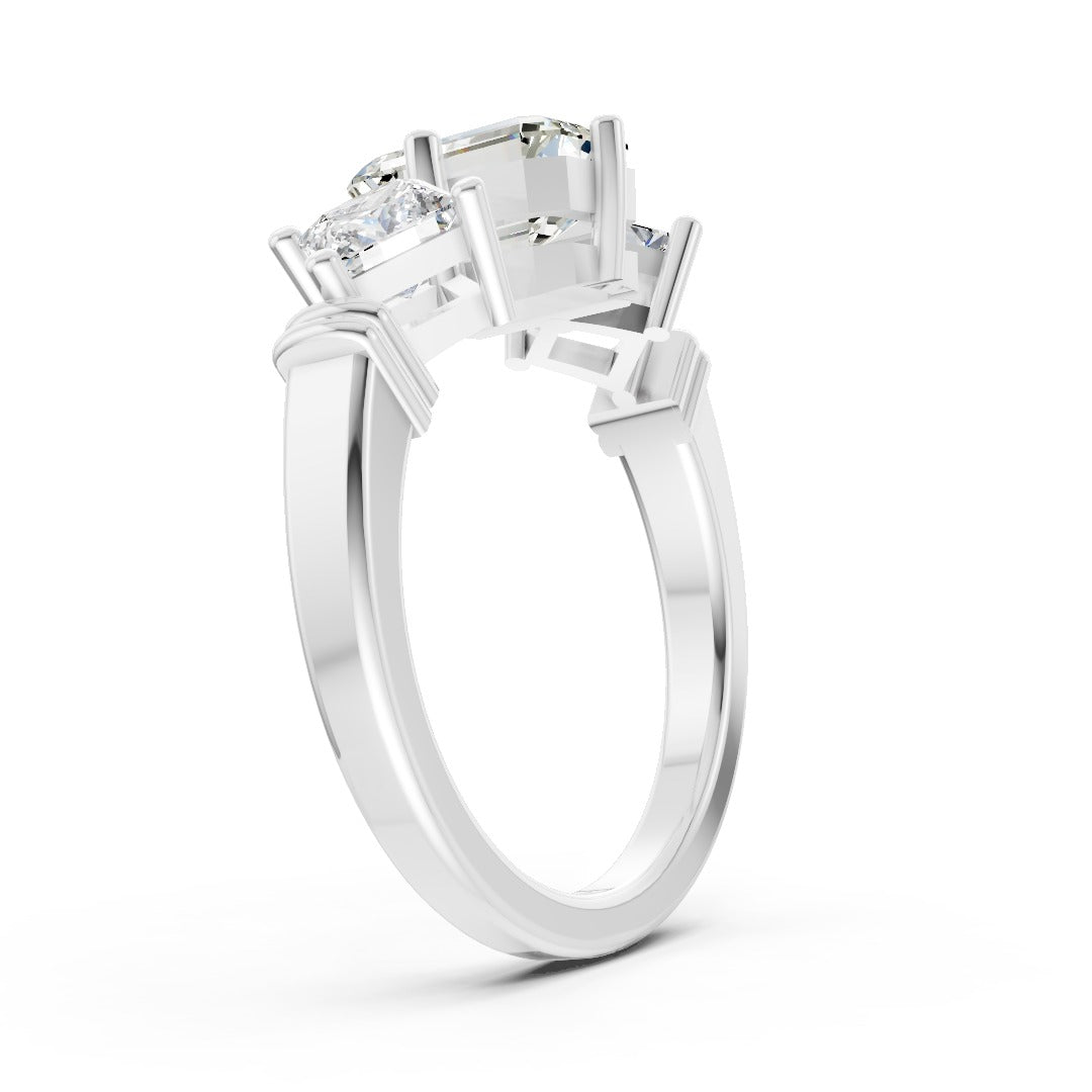 Emerald Cut and Princess Cut Diamond Three-Stone Ring