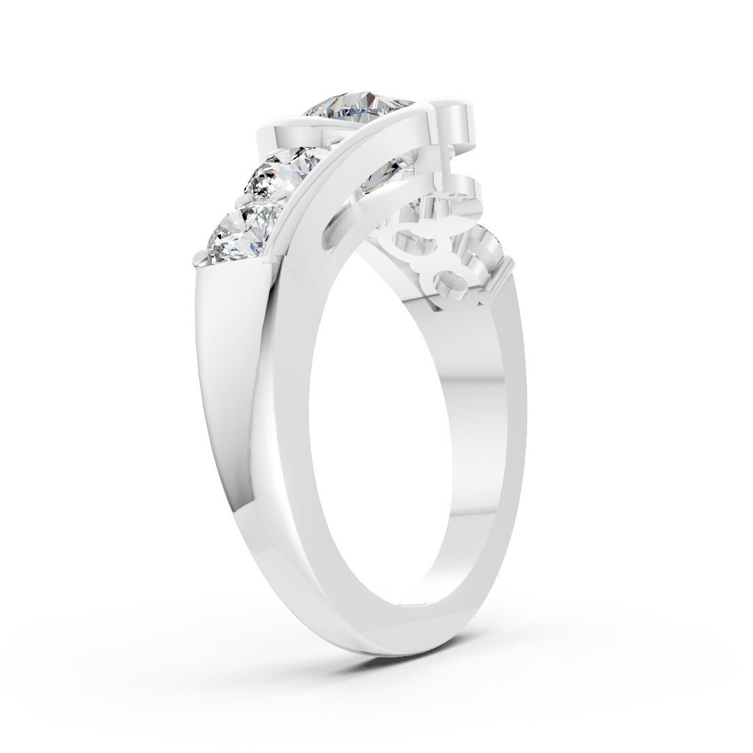 Unique Five-Stone Heart And Round Diamond Ring