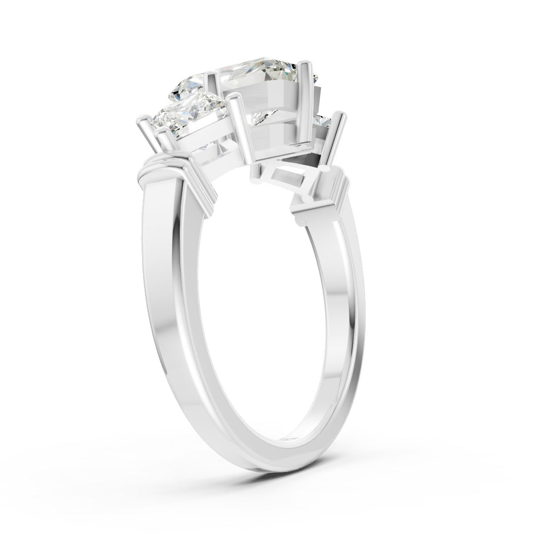 Radiant Cut and Princess Cut Diamond Three-Stone Ring