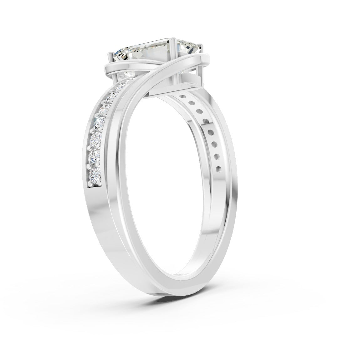 Emerald Accented Bypass Lab Diamond Engagement Ring