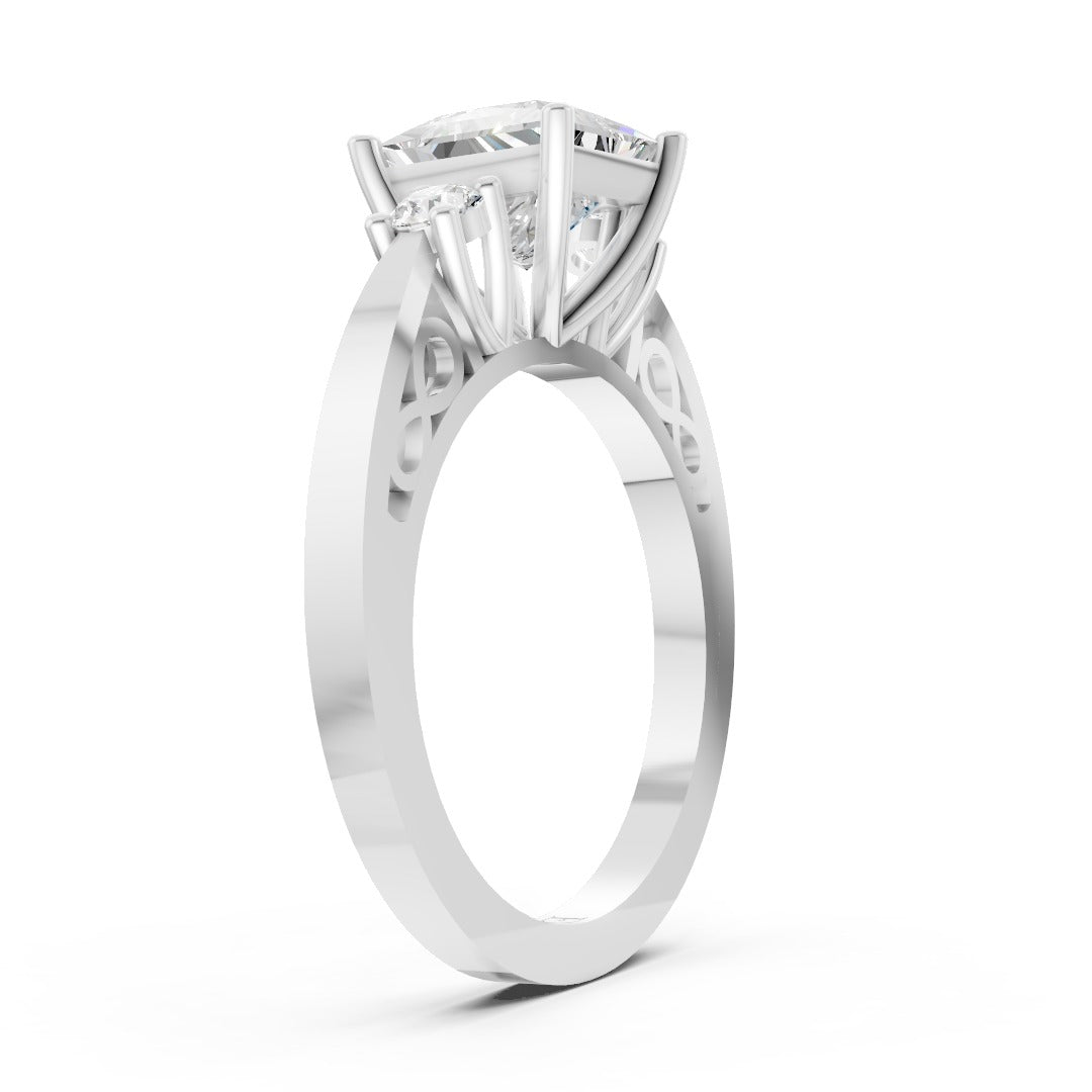 Three-Stone Princess Cut Diamond With Filigree Infinity Band Ring