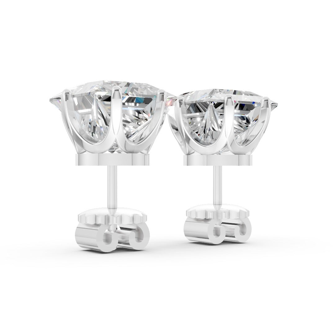 Princess Cut Lab Diamond Six Prong Crown Stud Earrings