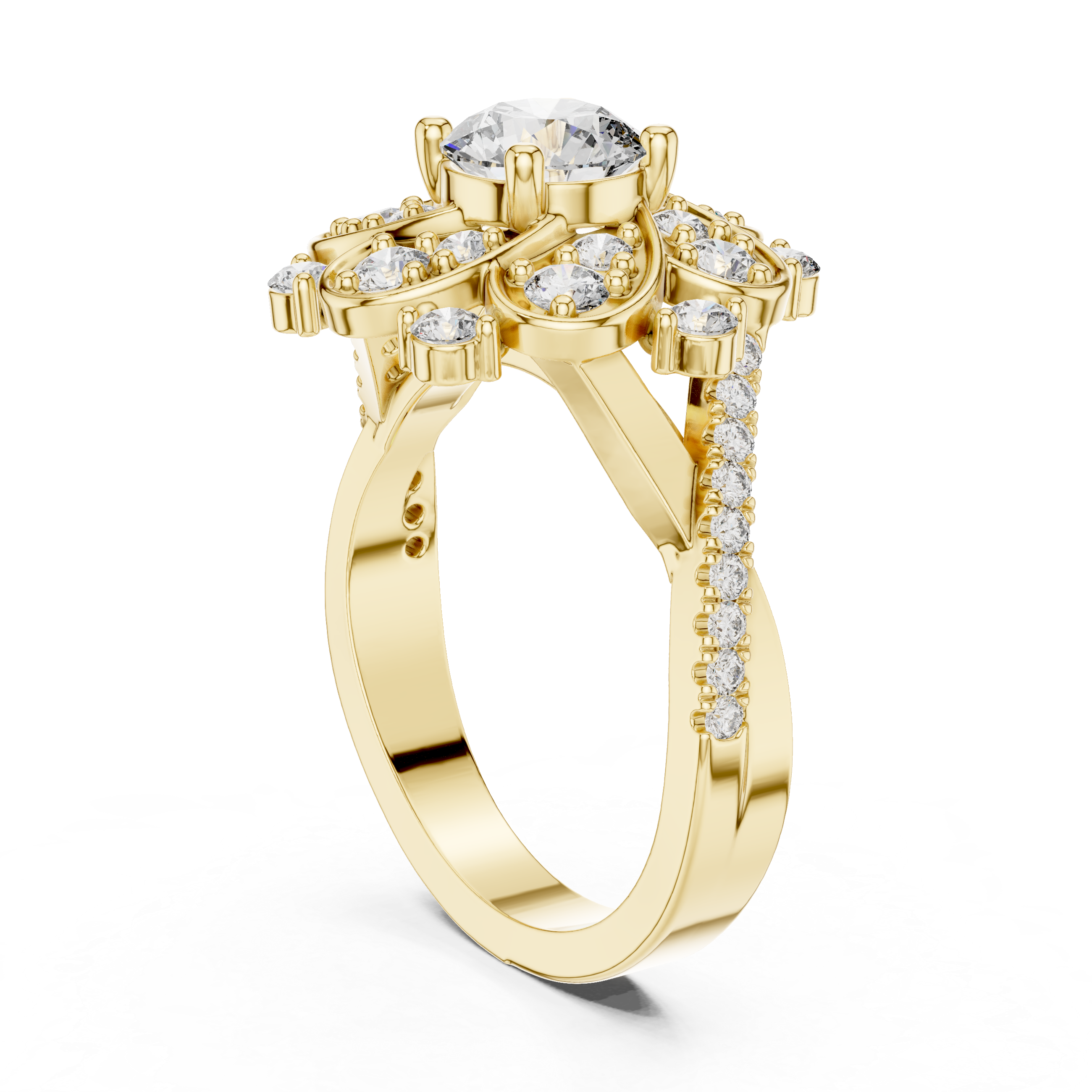 Round Diamond Floral Halo Ring