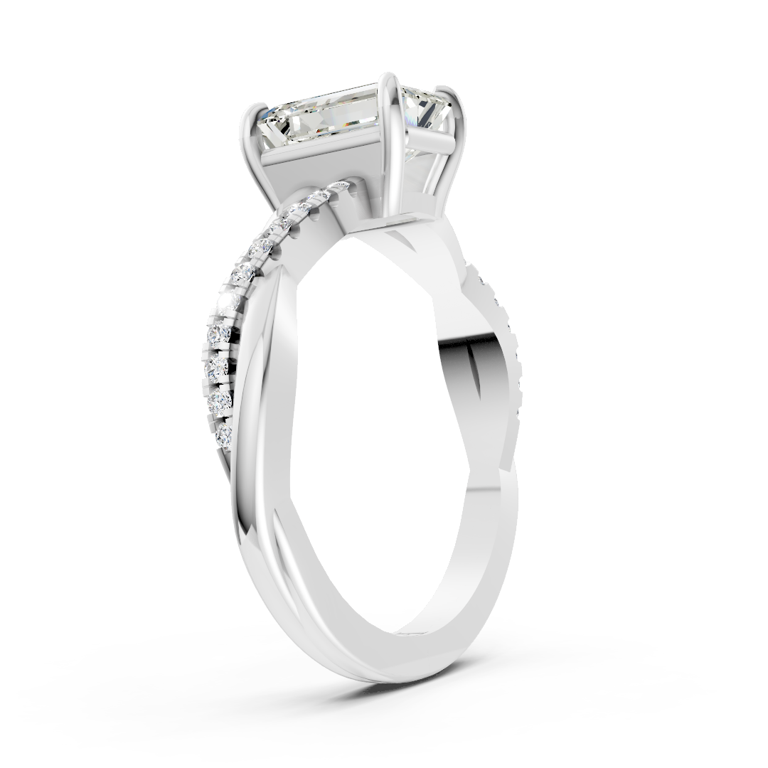 Emerald Cut Diamond Twisted Infinity Ring With Half-Pavé Shank