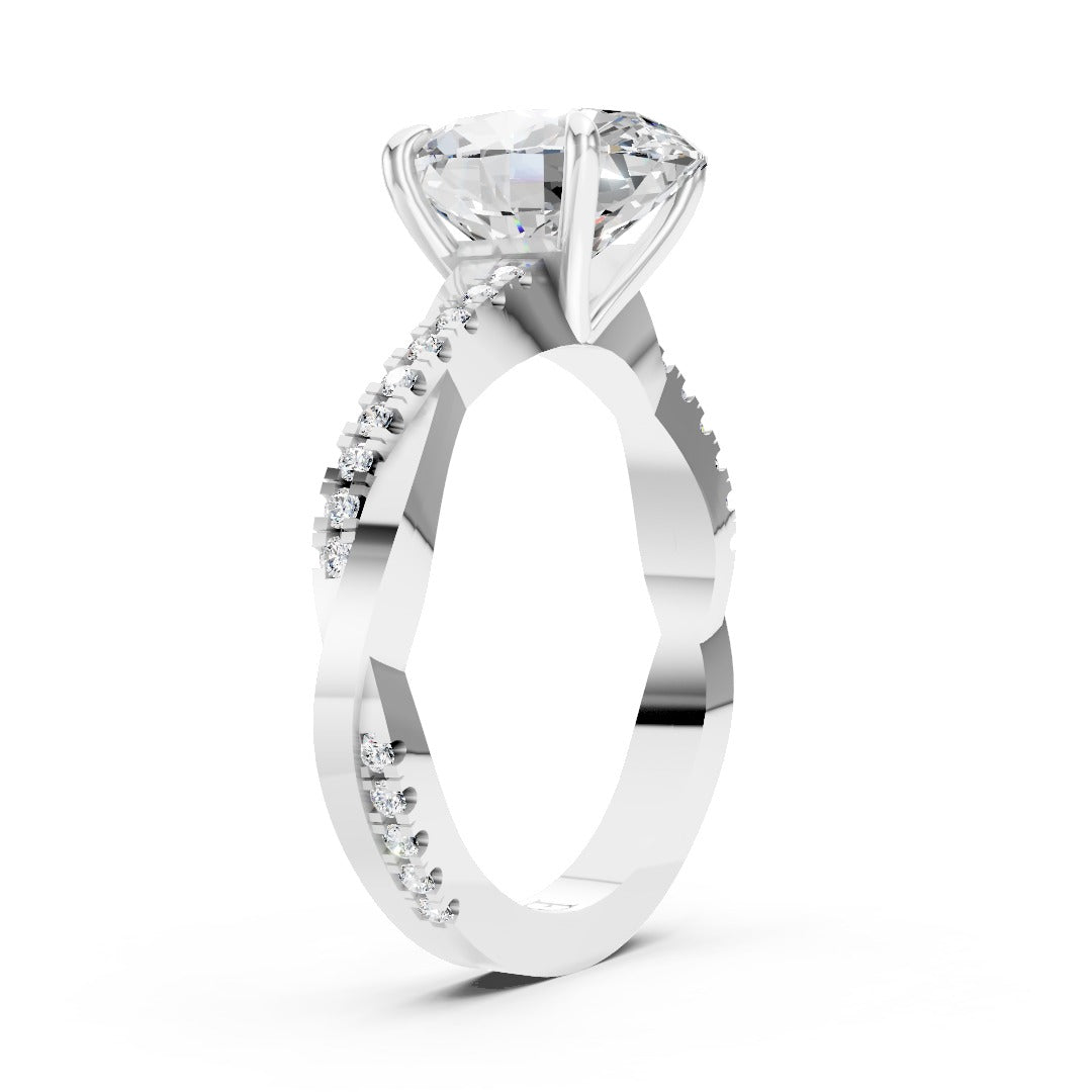 Oval Cut Diamond Twisted Anniversary Ring With Pave Band
