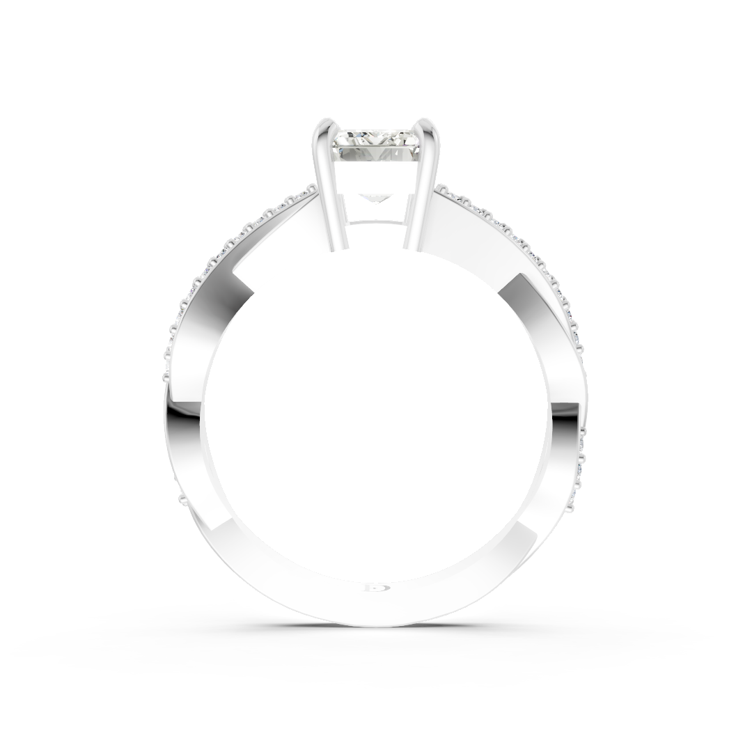 Emerald Cut Diamond Pave Set Criss-Cross Ring