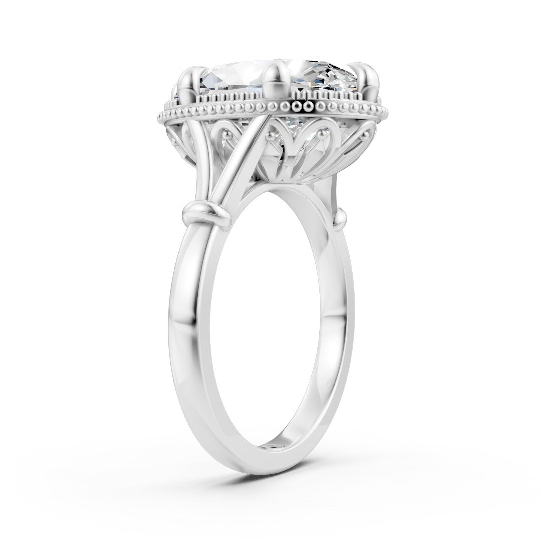 Oval Cut Lab Diamond Milgrain Filigree Halo Vintage Ring