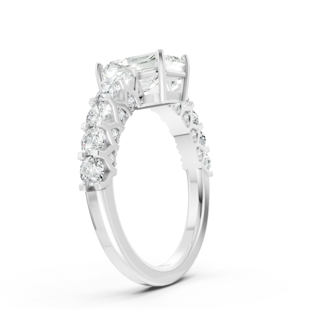 Radiant Cut Diamond With Scalloped Graduated Shank Ring