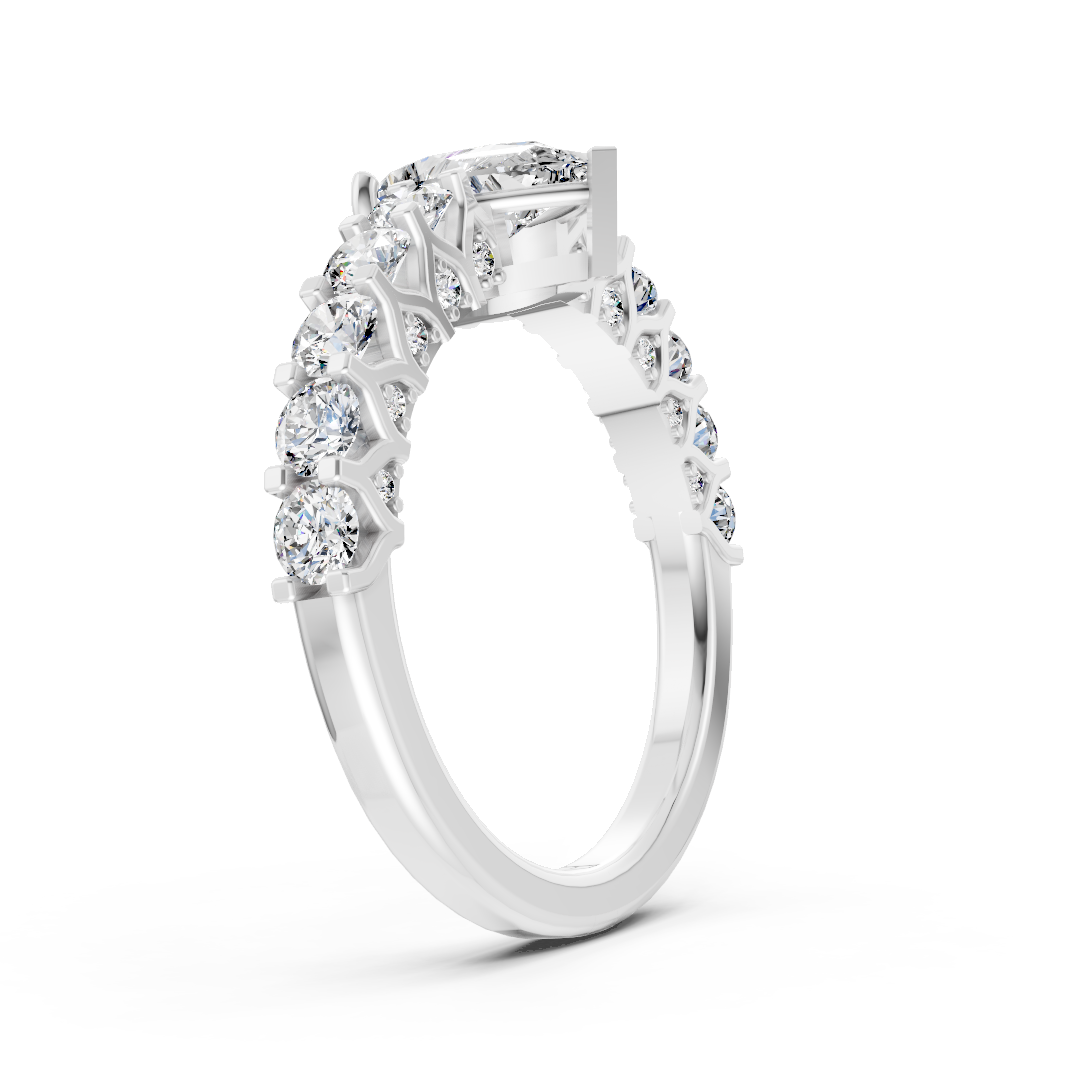 Pear Cut Diamond With Scalloped Graduated Shank Ring