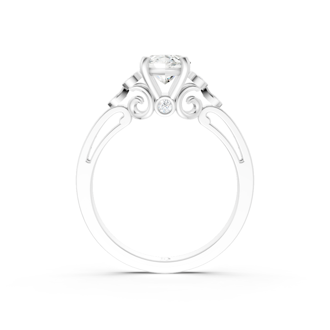 Marquise Cut Diamond With Bezel Cluster & Scroll Gallery Ring
