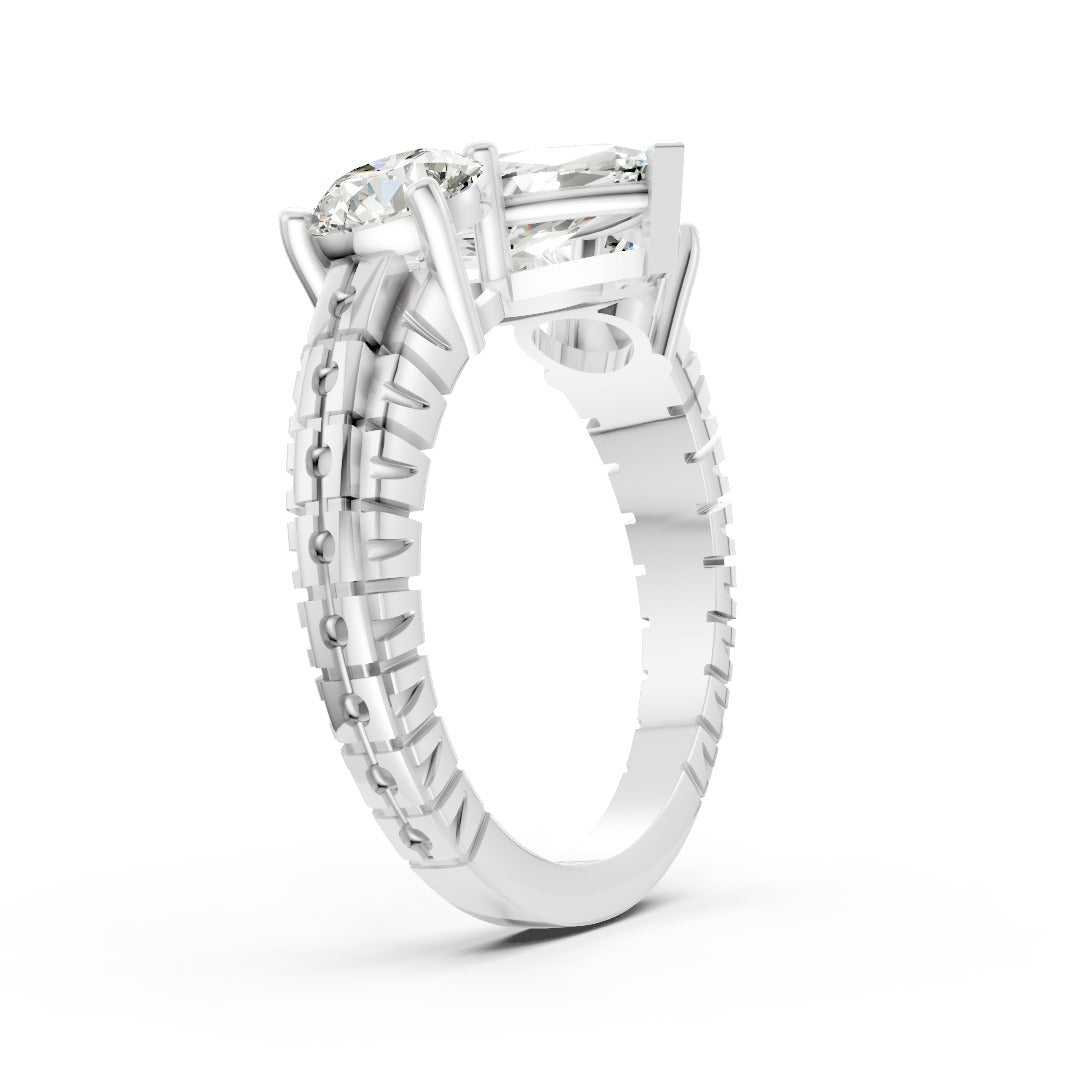 Marquise Cut Three-Stone With Ribbed Textured Band Ring