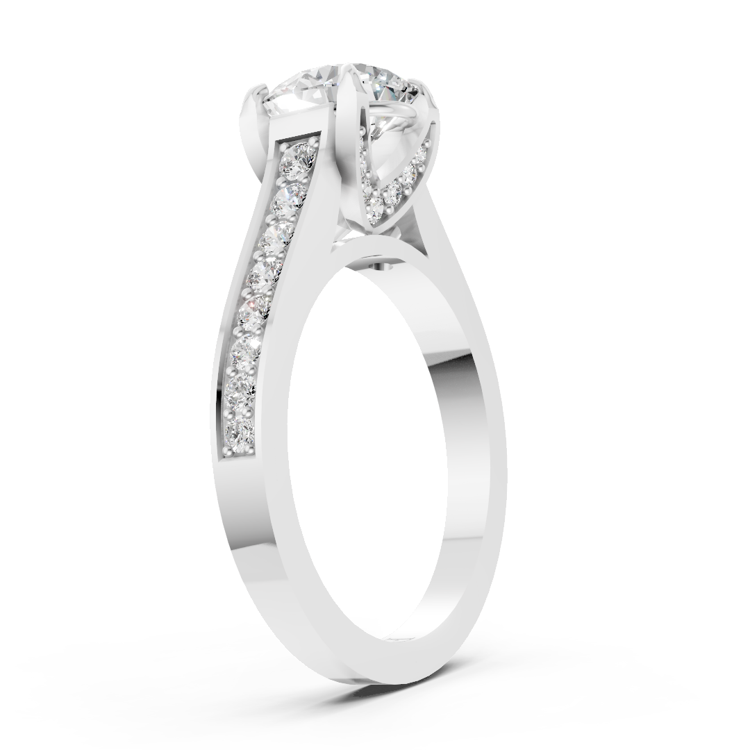 Round Cut Diamond with Pavé Bridge Hidden Halo Ring