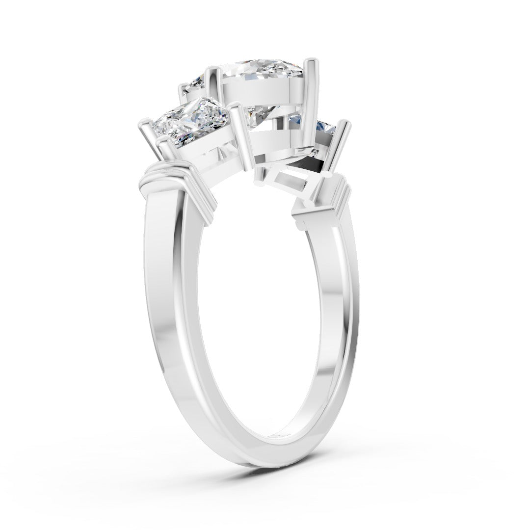 Oval Cut and Princess Cut Diamond Three-Stone Ring