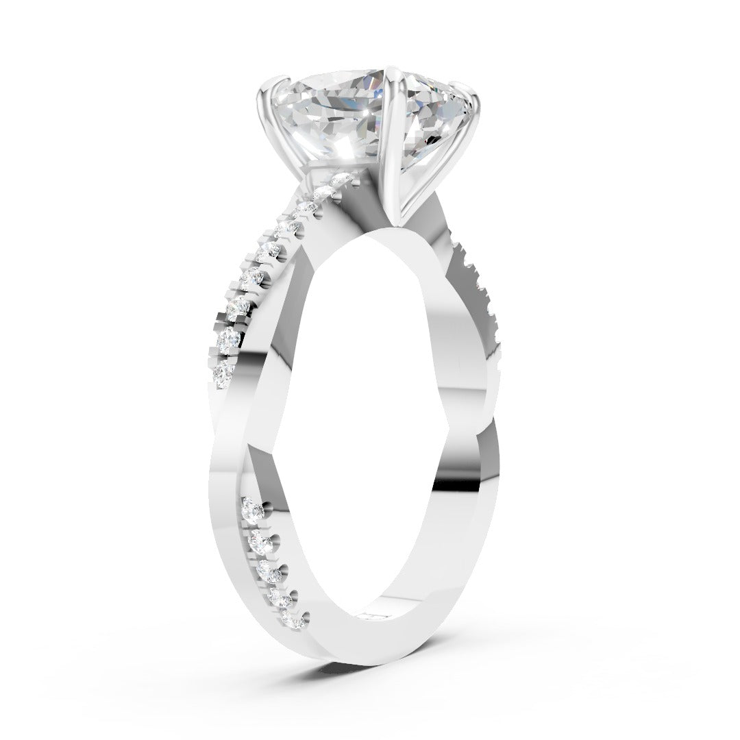 Cushion Cut Diamond Twisted Anniversary Ring With Pave Band