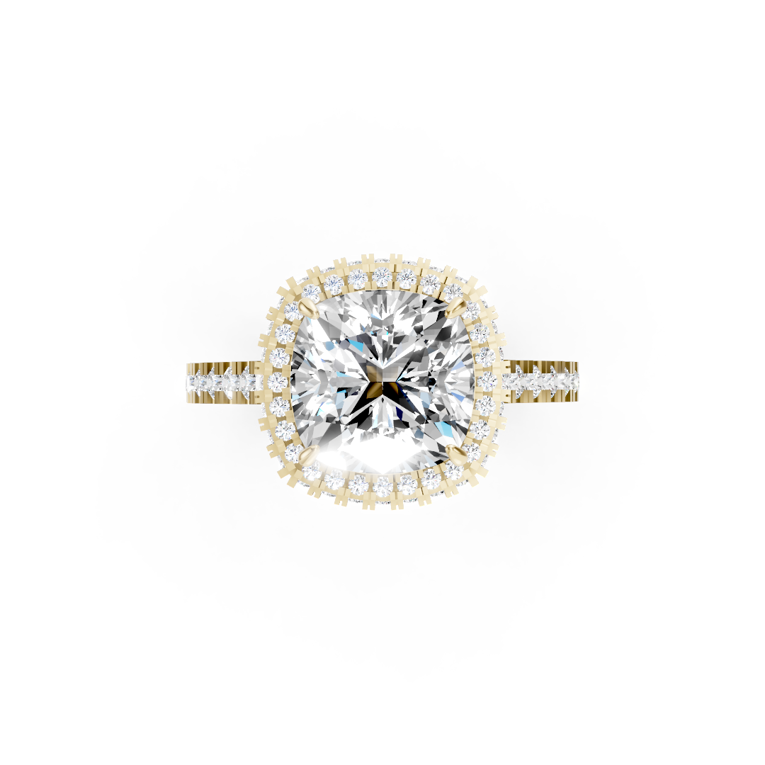 Cushion Diamond Halo Pave Set Ring