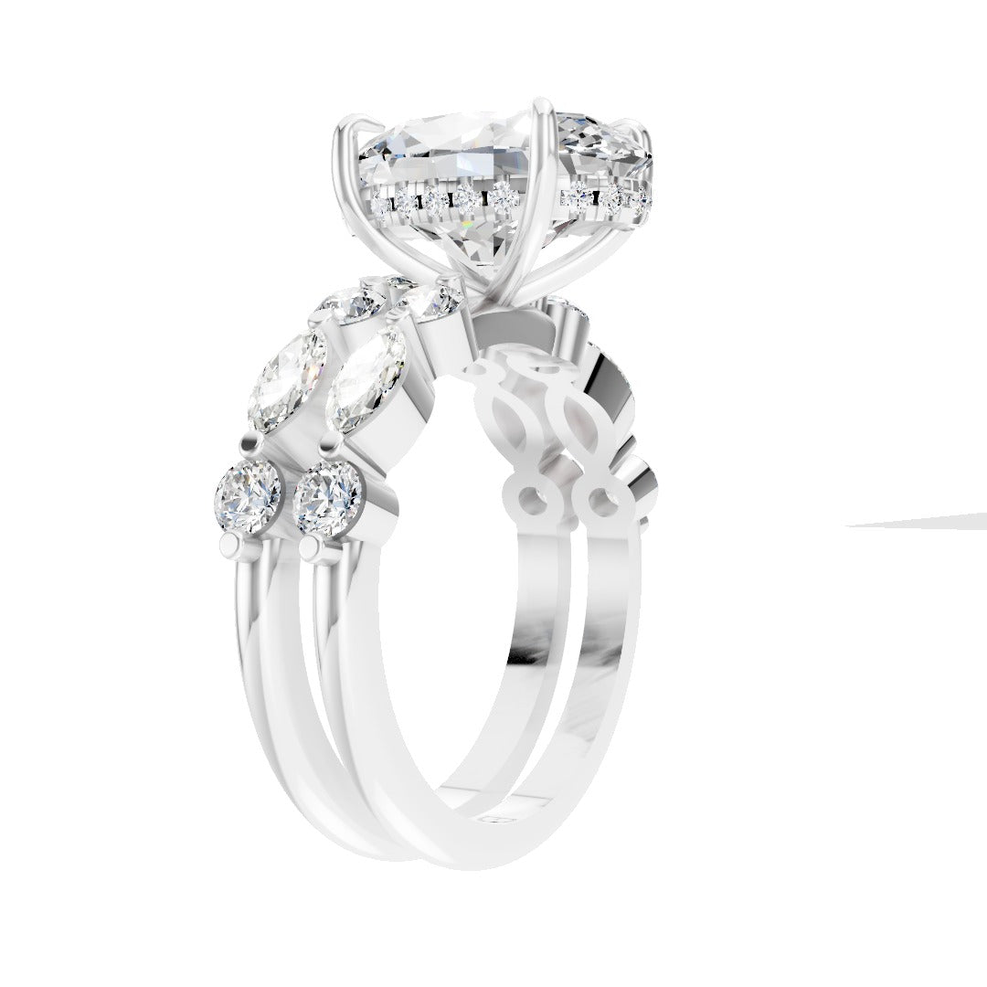 Oval Diamond Bridal Set with Mixed Shape Side Stones