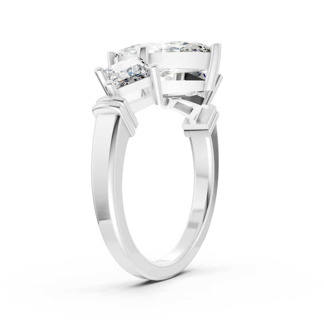 Marquise Cut and Princess Cut Diamond Three-Stone Ring
