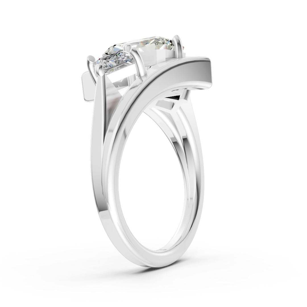 Radiant and Princess Cut Diamond Three-Stone Bypass Ring