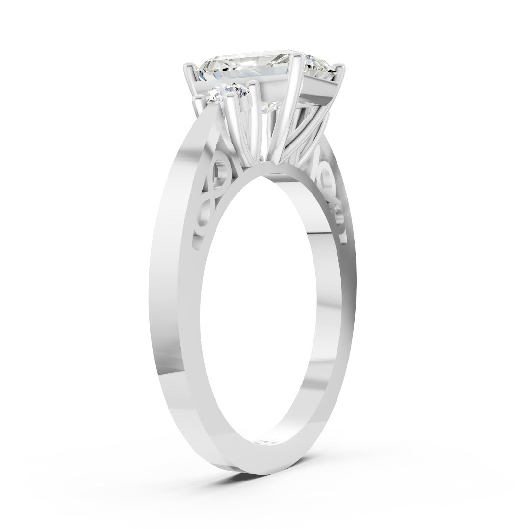 Three-Stone Radiant Cut Diamond With Filigree Infinity Band Ring