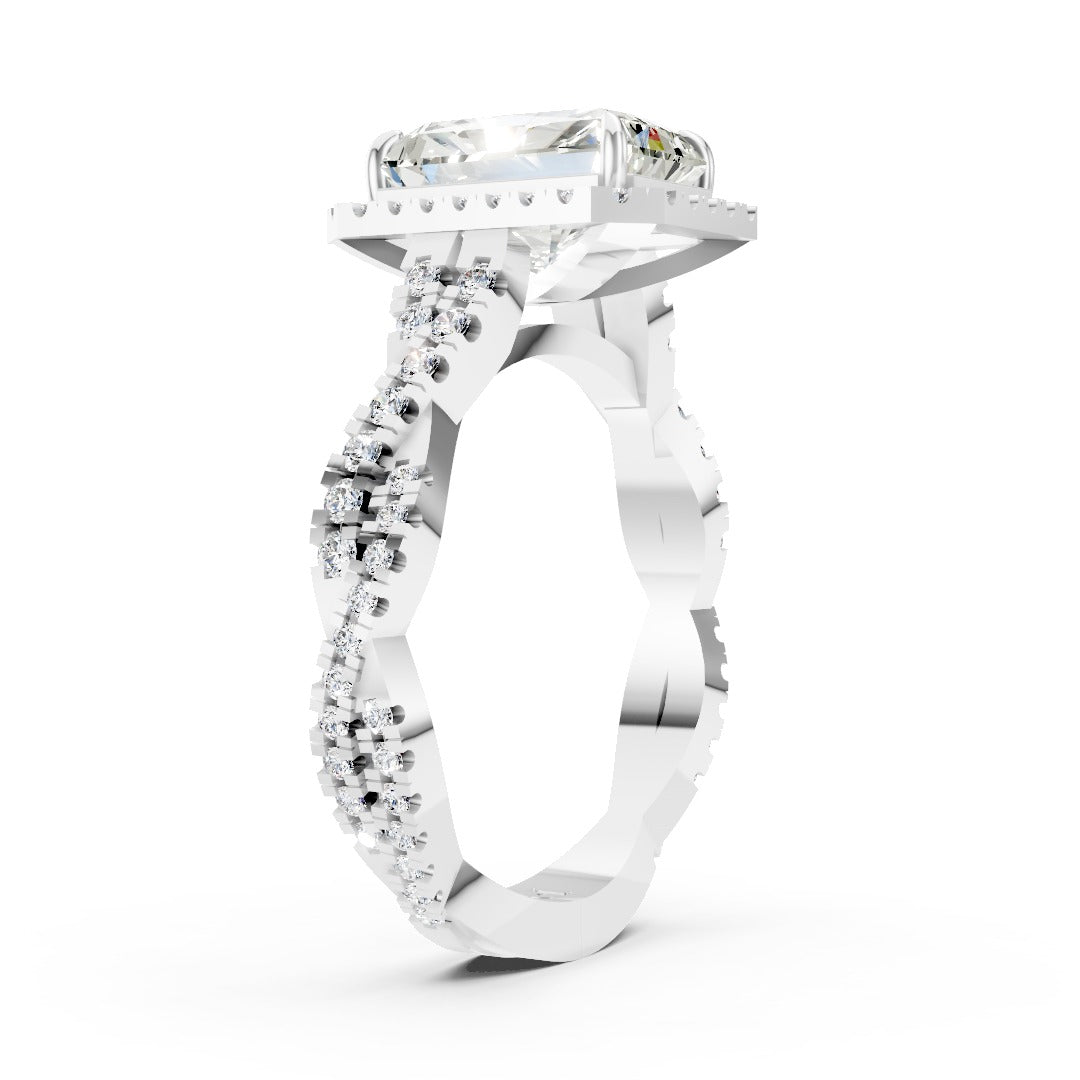Radiant Cut Diamond Halo with Twisted Pave Ring