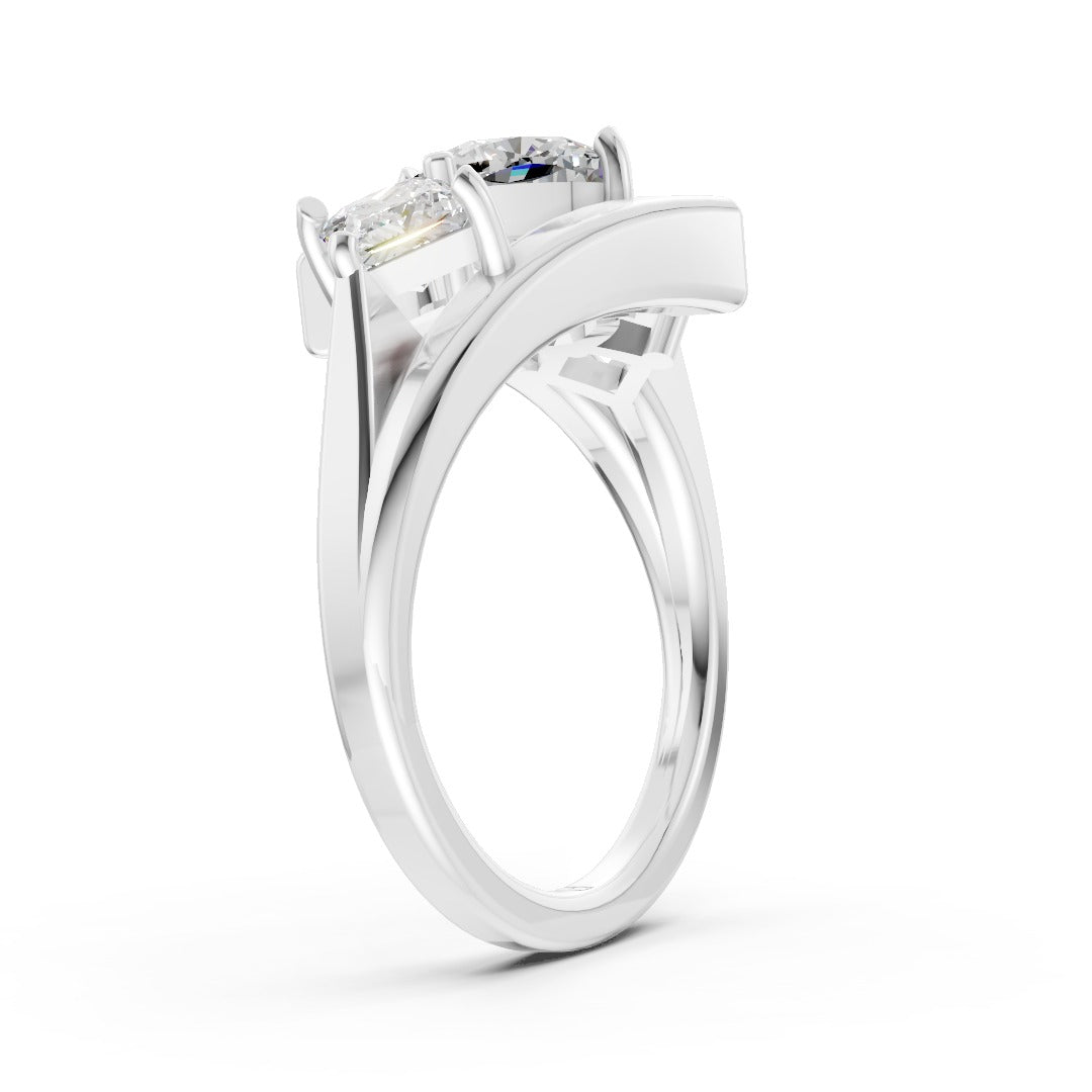 Cushion and Princess Cut Diamond Three-Stone Bypass Ring