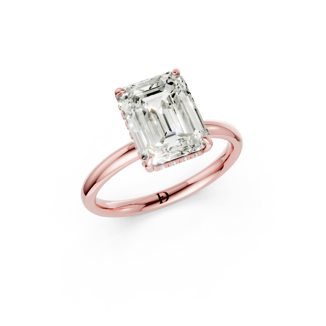 Emerald Diamond Hidden Halo Ring