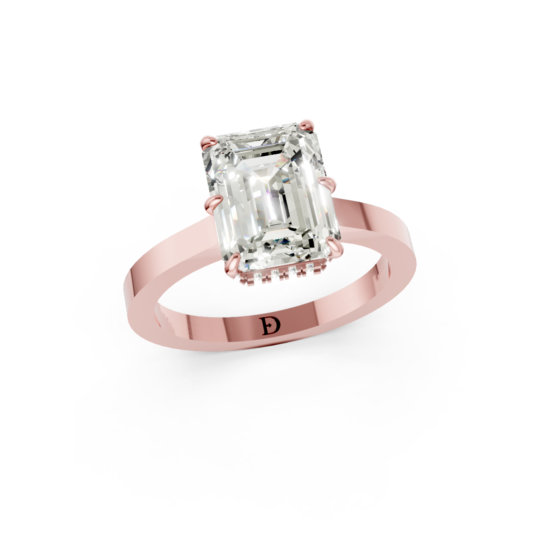 Emerald Solitaire Diamond Hidden Halo Ring