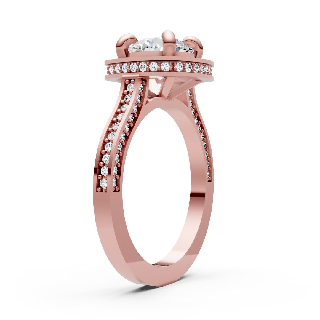 Round Diamond Halo Pave Engagement Ring