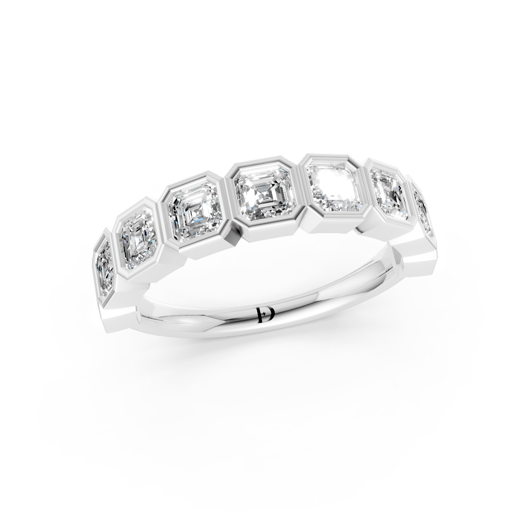 Bezel Set Asscher Diamond Half Eternity Band