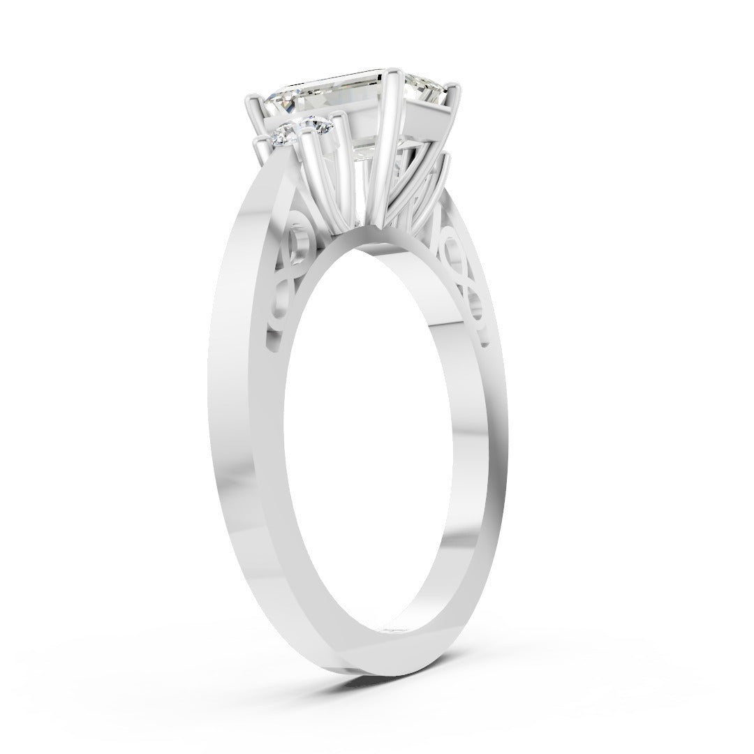 Three-Stone Emerald Cut Diamond With Filigree Infinity Band Ring