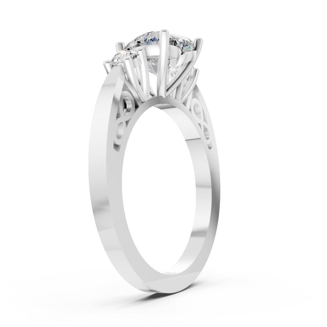 Three-Stone Heart Cut Diamond With Filigree Infinity Band Ring