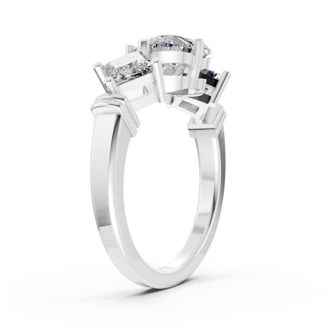 Heart Cut and Princess Cut Diamond Three-Stone Ring