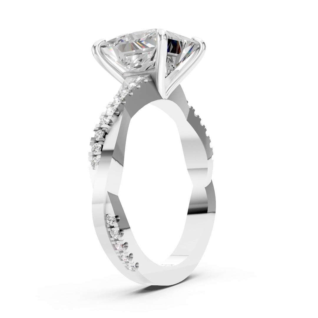 Princess Cut Diamond Twisted Anniversary Ring With Pave Band