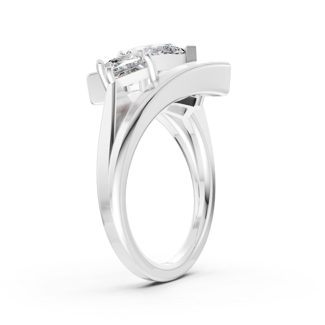 Pear and Princess Cut Diamond Three-Stone Bypass Ring