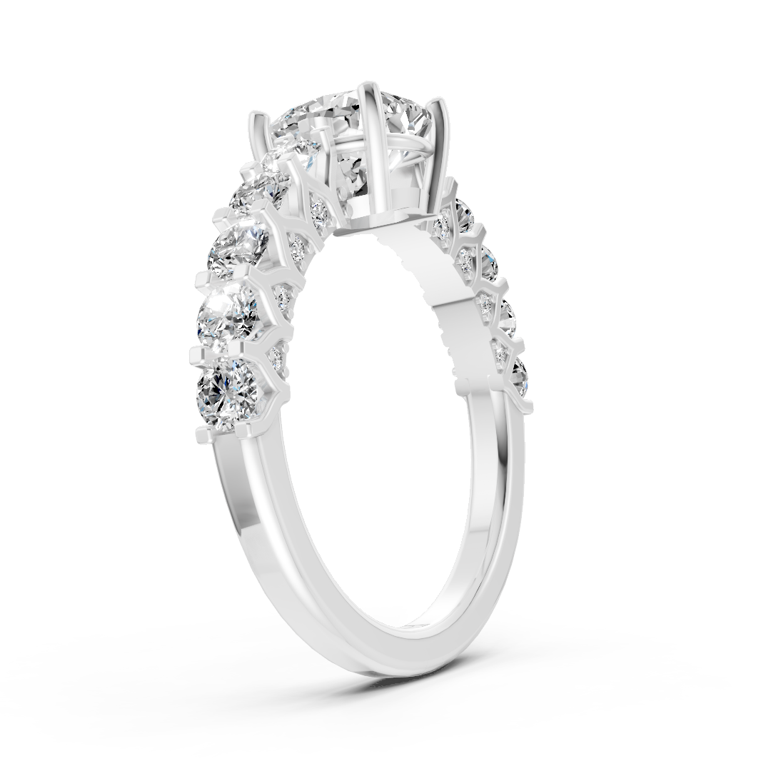 Cushion Cut Diamond With Scalloped Graduated Shank Ring