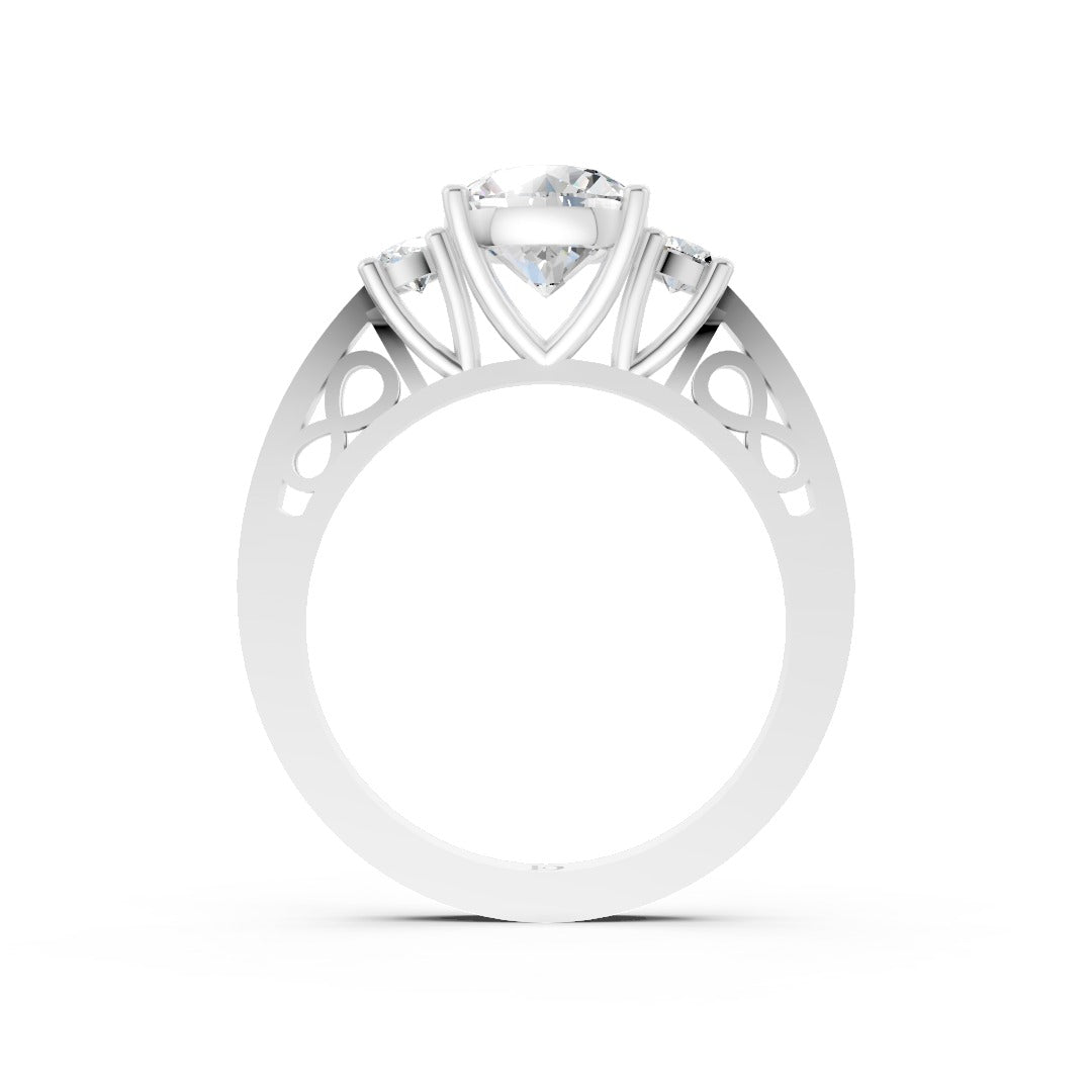 Three-Stone Round Cut Diamond With Filigree Infinity Band Ring